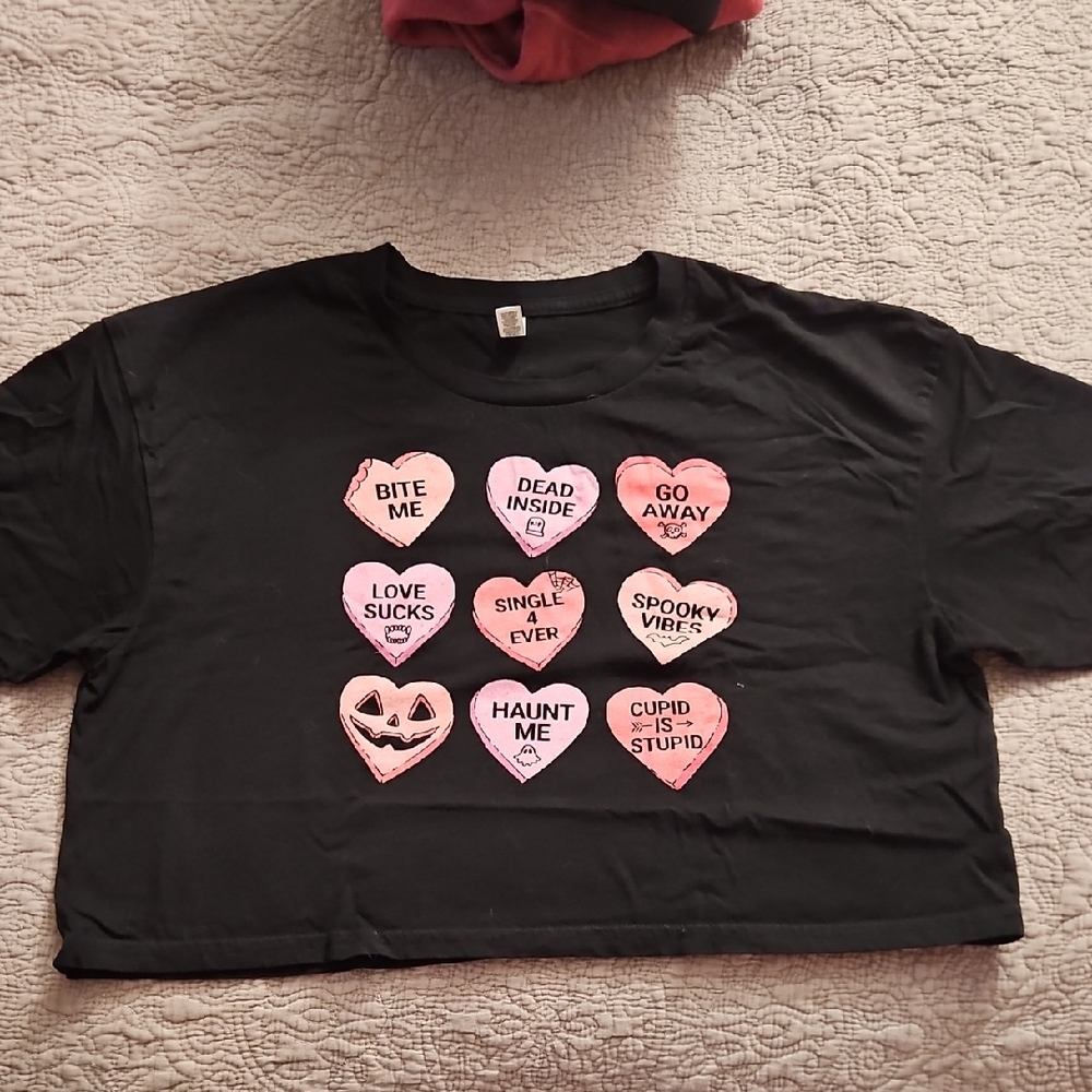 Black Crop Top with Pink Heart Graphics
